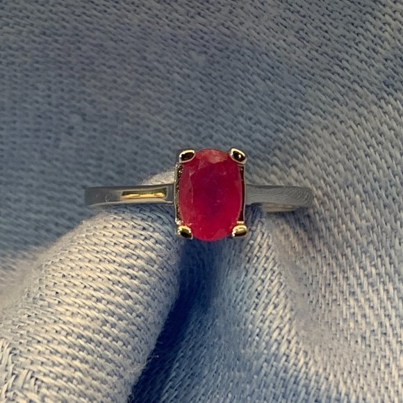 Solid Sterling Silver and Pale Ruby Minimalist Ring Size 7-Mood:Rosé Rocket Fuel - Picture 1 of 15